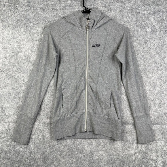 Guess Sweatshirt Women's Small Full Zip Gray Spellout Hoodie Casual Athletic - Picture 1 of 7